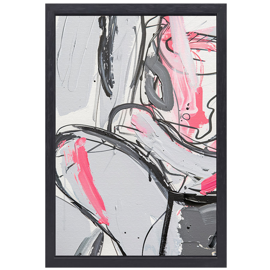 Abstract schilderij met dynamische lijnen en kleuren canvas met baklijst
