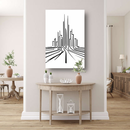 Minimalistische stadslijnen in zwart-wit poster