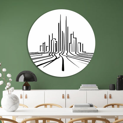 Minimalistische stadslijnen in zwart-wit forex muurcirkel