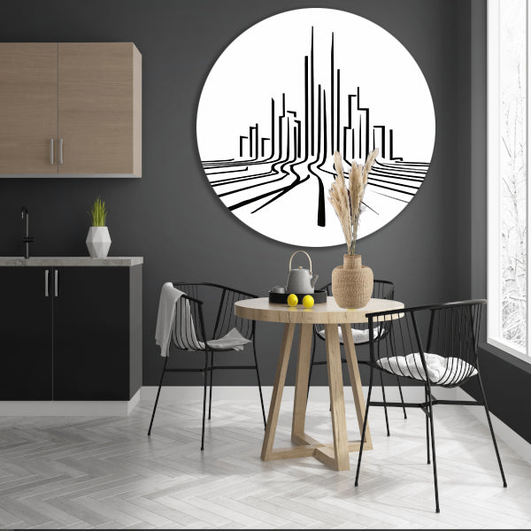 Minimalistische stadslijnen in zwart-wit forex muurcirkel