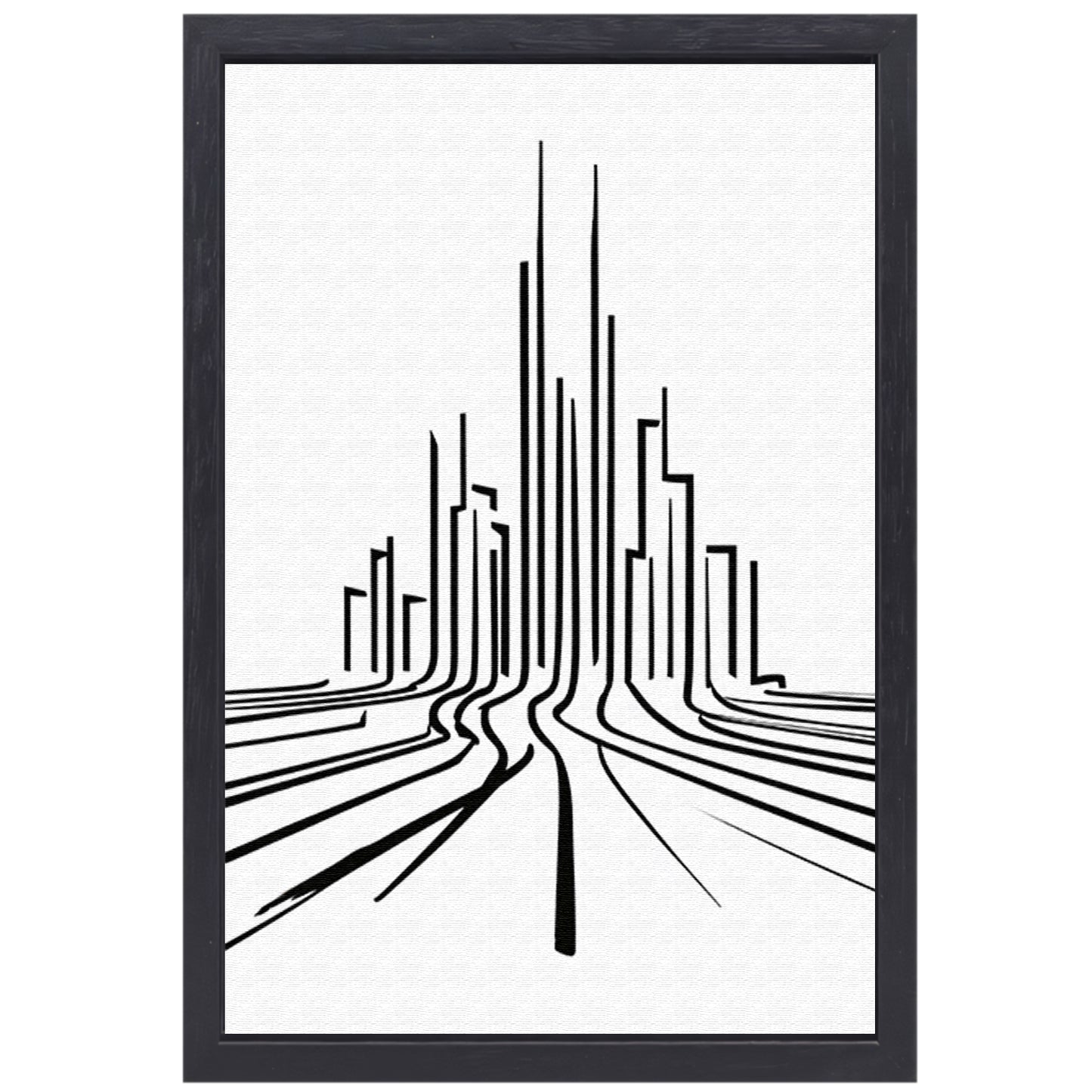 Minimalistische stadslijnen in zwart-wit canvas met baklijst