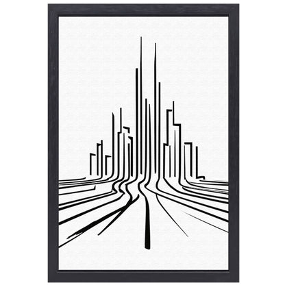 Minimalistische stadslijnen in zwart-wit canvas met baklijst