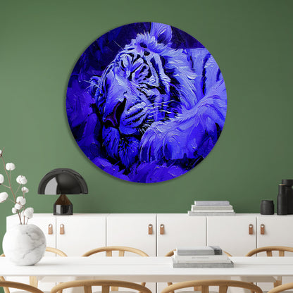 Blauwe abstracte tijger in rust forex muurcirkel