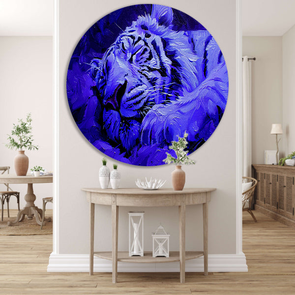 Blauwe abstracte tijger in rust forex muurcirkel