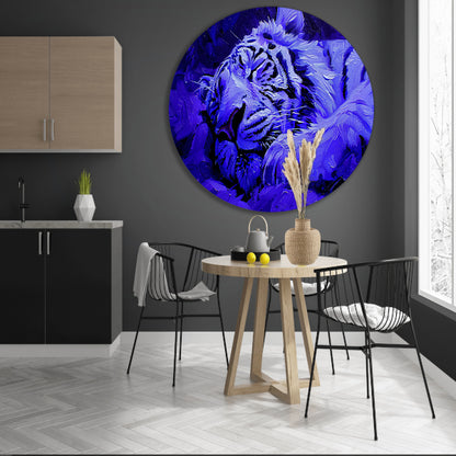 Blauwe abstracte tijger in rust forex muurcirkel