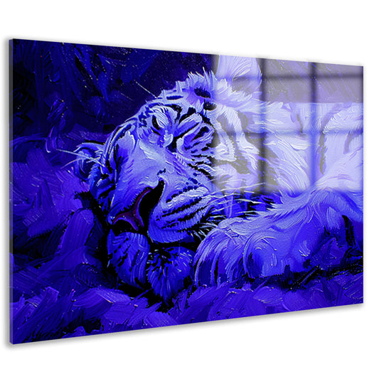 Blauwe abstracte tijger in rust acrylglas