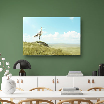 Elegante vogel op een grasheuvel schilderij poster