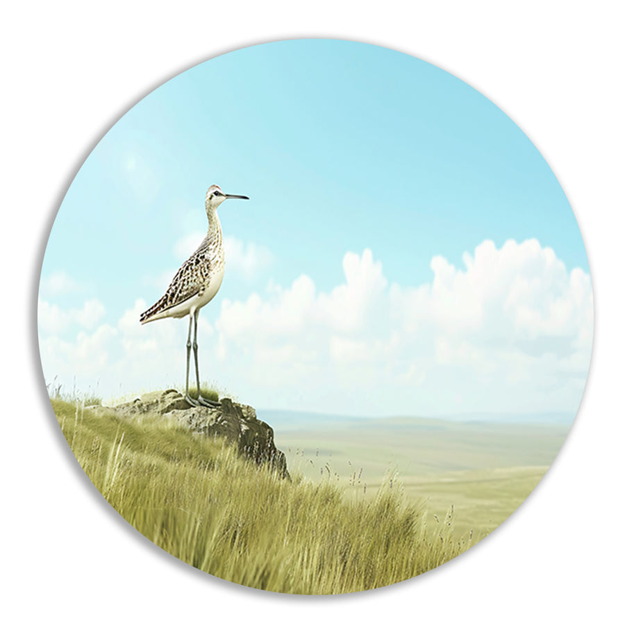 Elegante vogel op een grasheuvel schilderij aluminium muurcirkel
