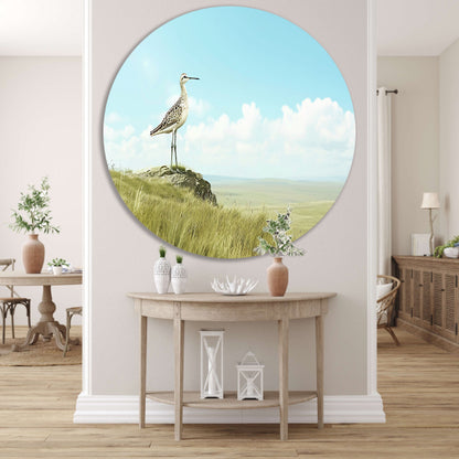 Elegante vogel op een grasheuvel schilderij forex muurcirkel