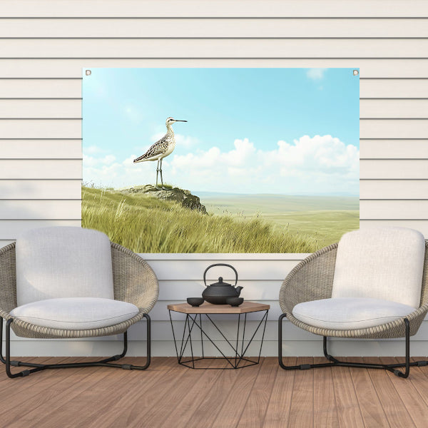 Elegante vogel op een grasheuvel schilderij tuinposter