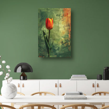 Oranje tulp met abstracte achtergrond canvas met baklijst