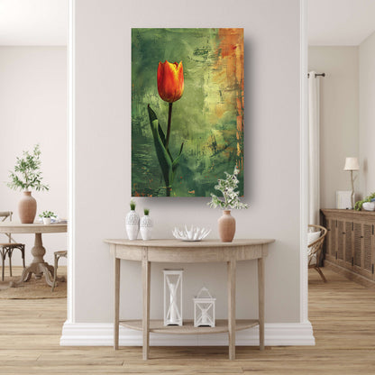 Oranje tulp met abstracte achtergrond canvas met baklijst