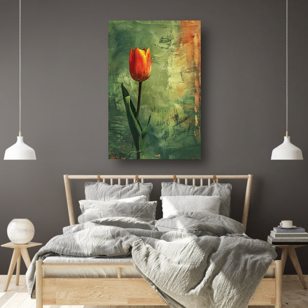 Oranje tulp met abstracte achtergrond canvas met baklijst