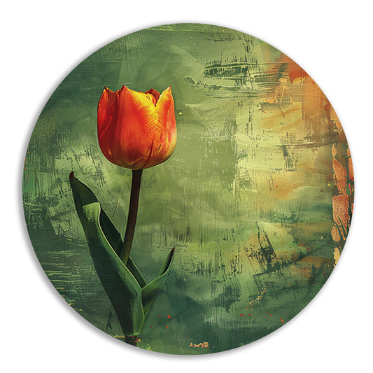 Oranje tulp met abstracte achtergrond aluminium muurcirkel
