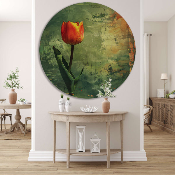 Oranje tulp met abstracte achtergrond aluminium muurcirkel