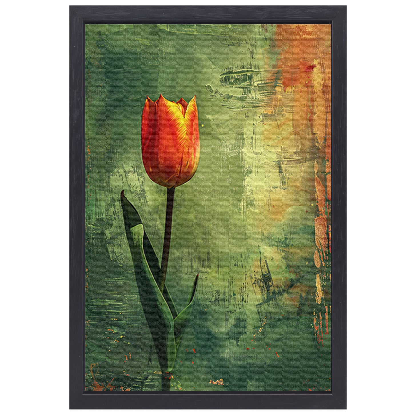 Oranje tulp met abstracte achtergrond canvas met baklijst