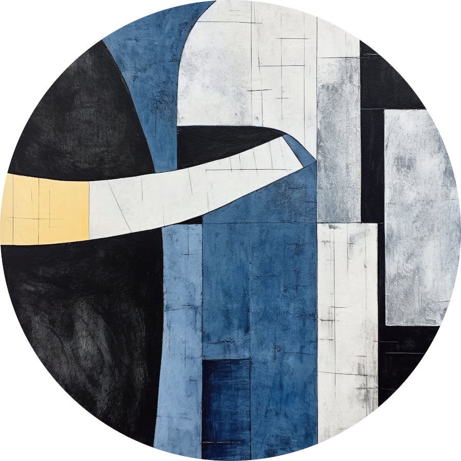 Abstracte Harmonie in Blauw en Goud aluminium muurcirkel