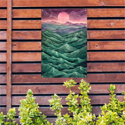 Surrealistisch landschap met bergen en zon tuinposter