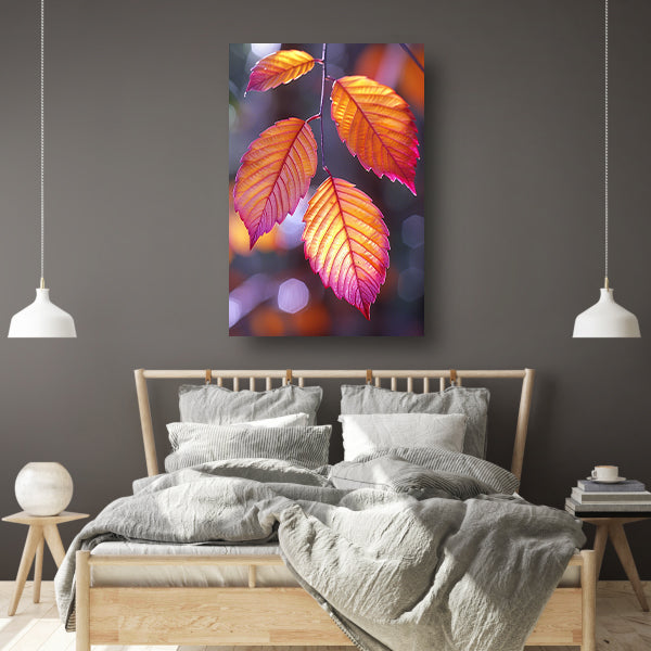 Close-up van herfstbladeren aan tak canvas met baklijst