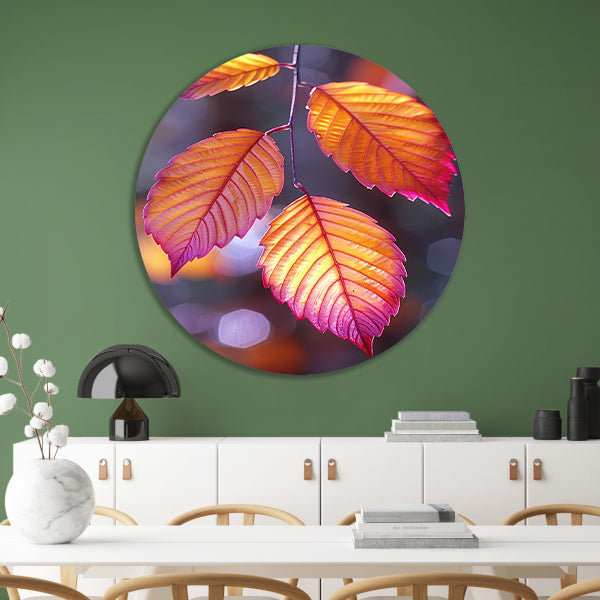 Close-up van herfstbladeren aan tak forex muurcirkel