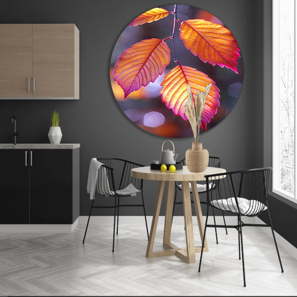 Close-up van herfstbladeren aan tak forex muurcirkel