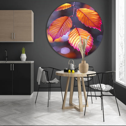 Close-up van herfstbladeren aan tak forex muurcirkel