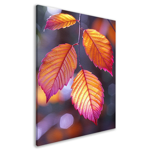 Close-up van herfstbladeren aan tak canvas