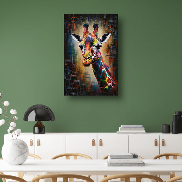 Explosieve Kleurrijkheid: Giraffe in Abstractie poster
