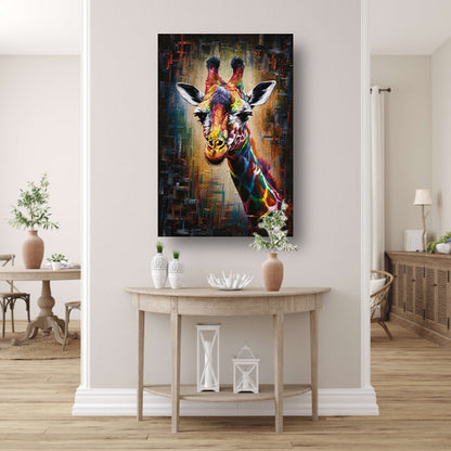 Explosieve Kleurrijkheid: Giraffe in Abstractie poster