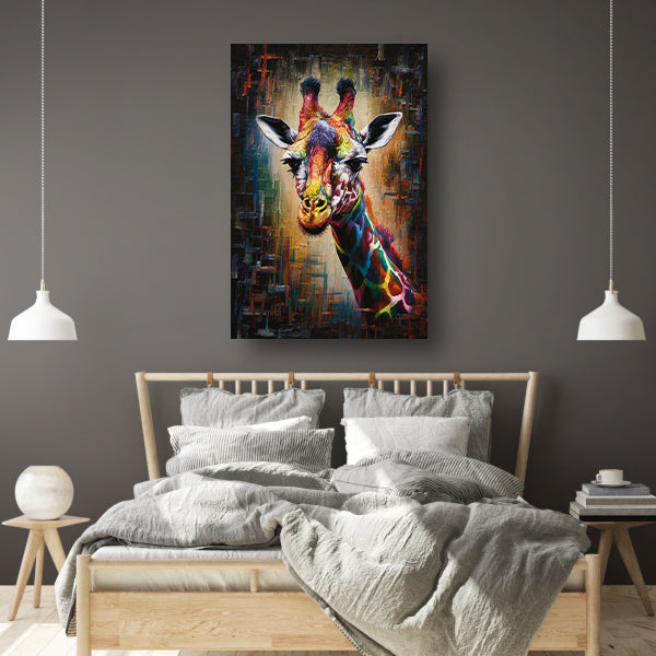 Explosieve Kleurrijkheid: Giraffe in Abstractie poster
