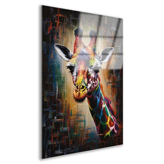 Explosieve Kleurrijkheid: Giraffe in Abstractie acrylglas