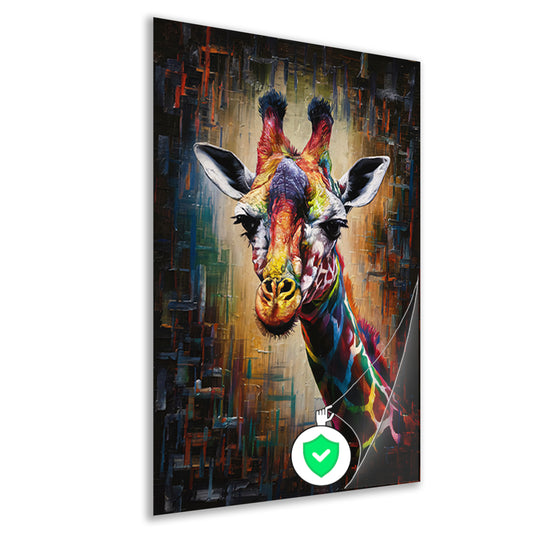 Explosieve Kleurrijkheid: Giraffe in Abstractie poster