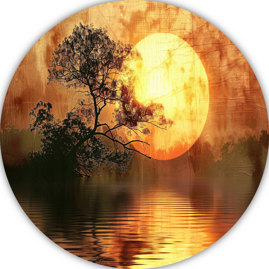 Zonsondergang met Wilgenboom aluminium muurcirkel