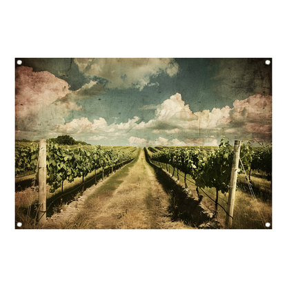 Wijngaardpad onder een dynamische wolkenhemel tuinposter