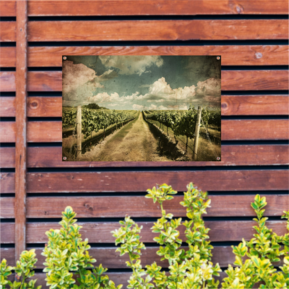 Wijngaardpad onder een dynamische wolkenhemel tuinposter