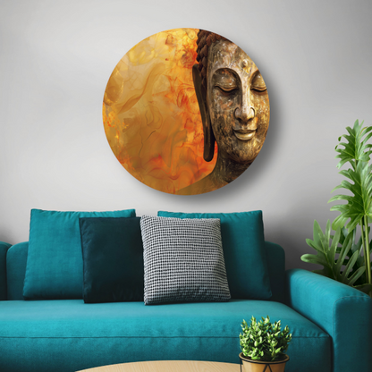 Gouden Boeddha met Harmonische Herfsttinten aluminium muurcirkel