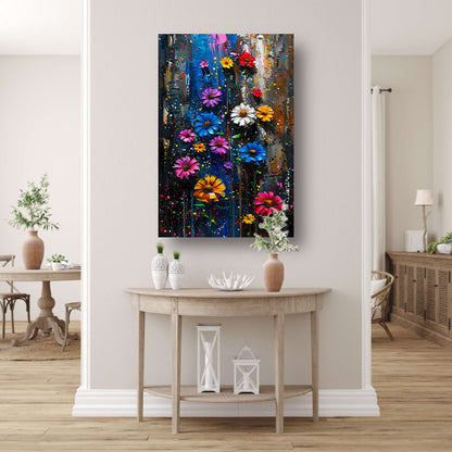 Kleurrijk abstract schilderij van levendige bloemen poster