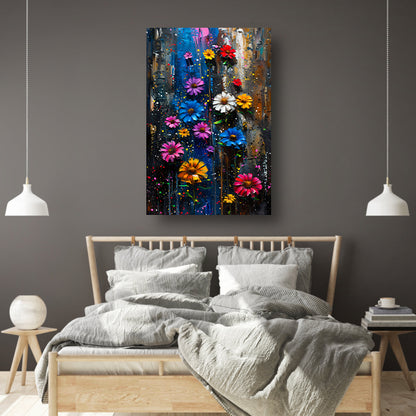 Kleurrijk abstract schilderij van levendige bloemen poster