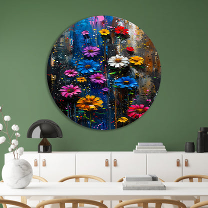Kleurrijk abstract schilderij van levendige bloemen forex muurcirkel