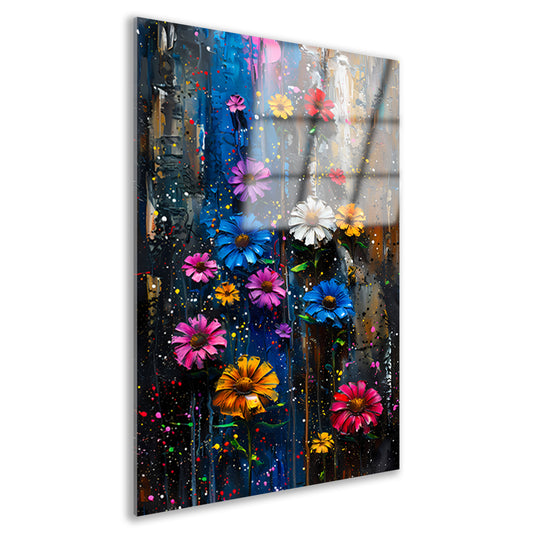Kleurrijk abstract schilderij van levendige bloemen acrylglas