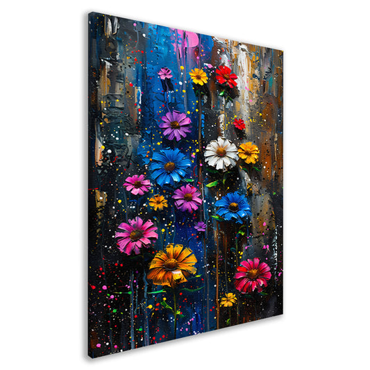 Kleurrijk abstract schilderij van levendige bloemen canvas