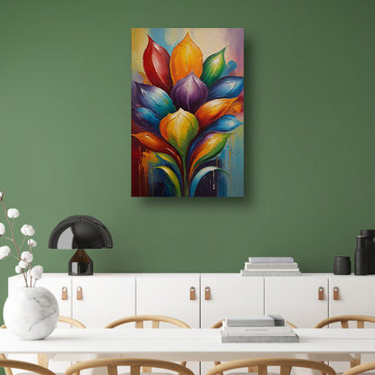 Vibrant Rainbow Flower in Abstract Expression canvas