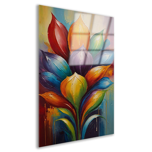 Vibrant Rainbow Flower in Abstract Expression Acrylglas