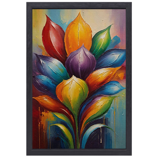 Vibrant Rainbow Flower in Abstract Expression canvas met baklijst
