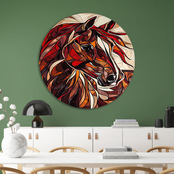 Kleurrijk schilderij van een paard in moderne stijl aluminium muurcirkel