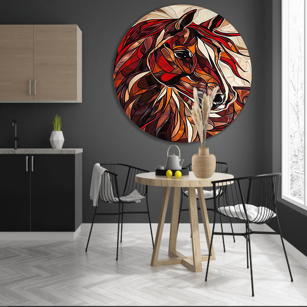 Kleurrijk schilderij van een paard in moderne stijl aluminium muurcirkel