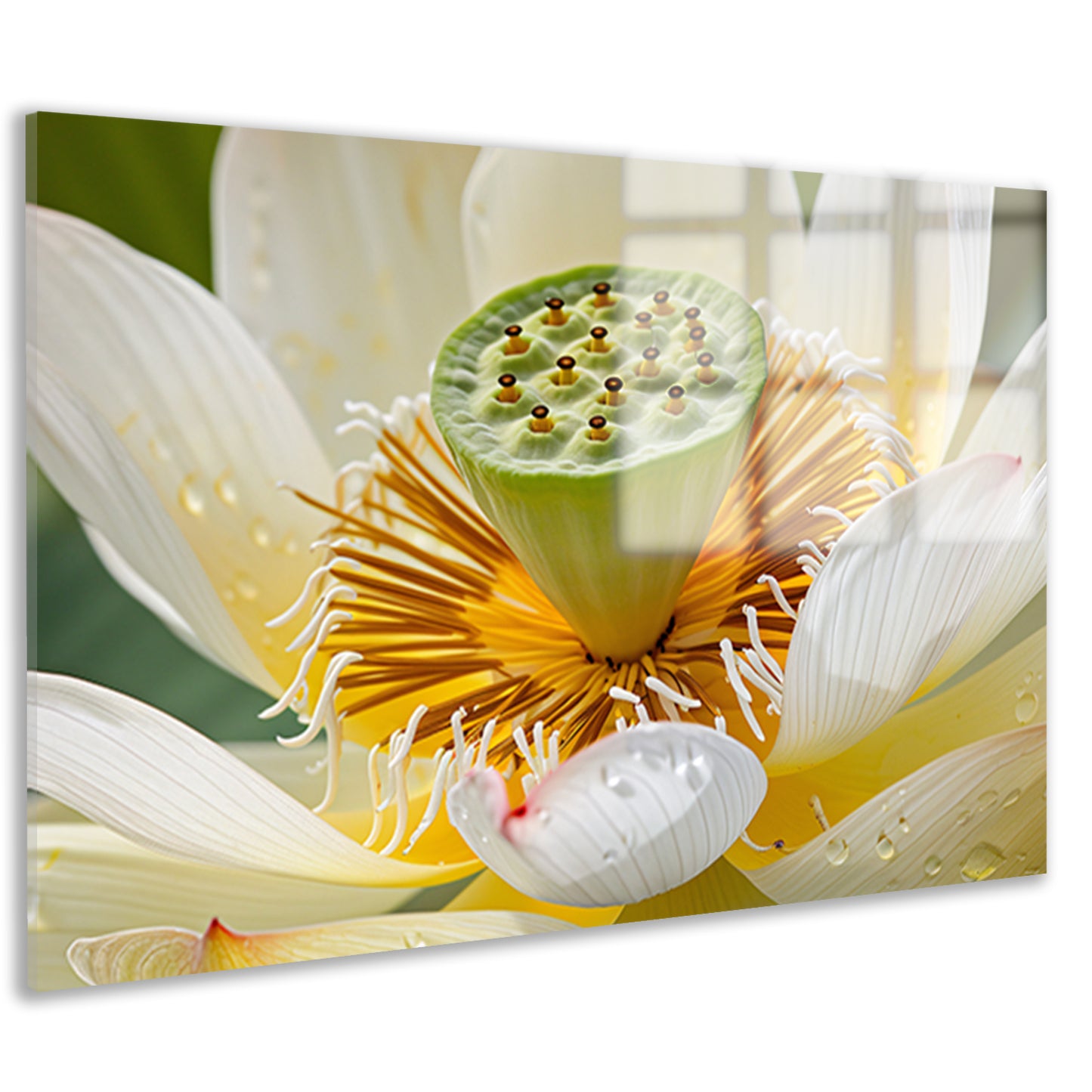 Gedetailleerde close-up van een bloeiende lotus acrylglas
