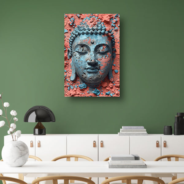 Turquoise Boeddha met Oranjerode Achtergrond poster