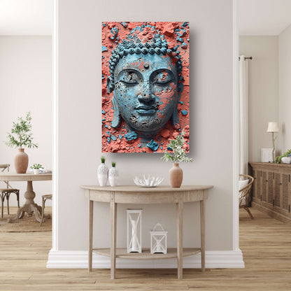 Turquoise Boeddha met Oranjerode Achtergrond poster
