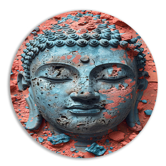 Turquoise Boeddha met Oranjerode Achtergrond aluminium muurcirkel